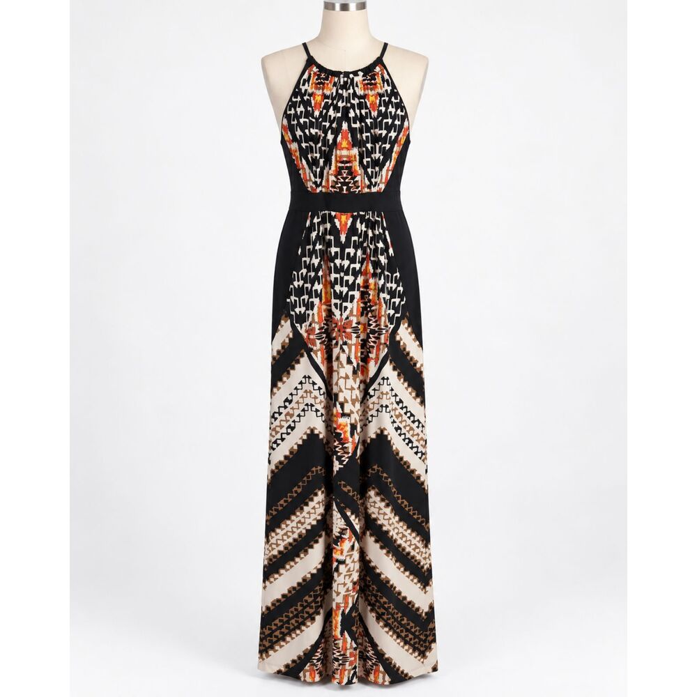 Chico's Abstract Print Jersey Maxi Halter Style Dress Womens Size 1 Medium